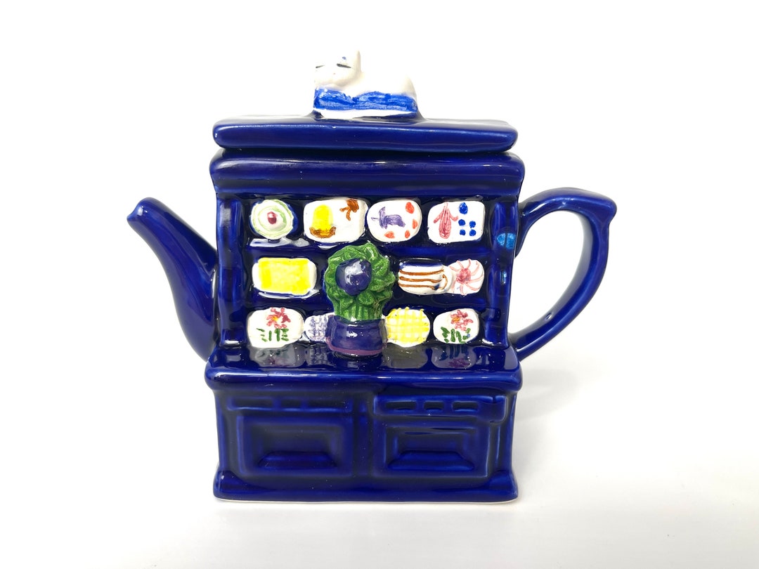 Sleeping Cat Mini Teapot Teanee Tiny Blue China Etsy