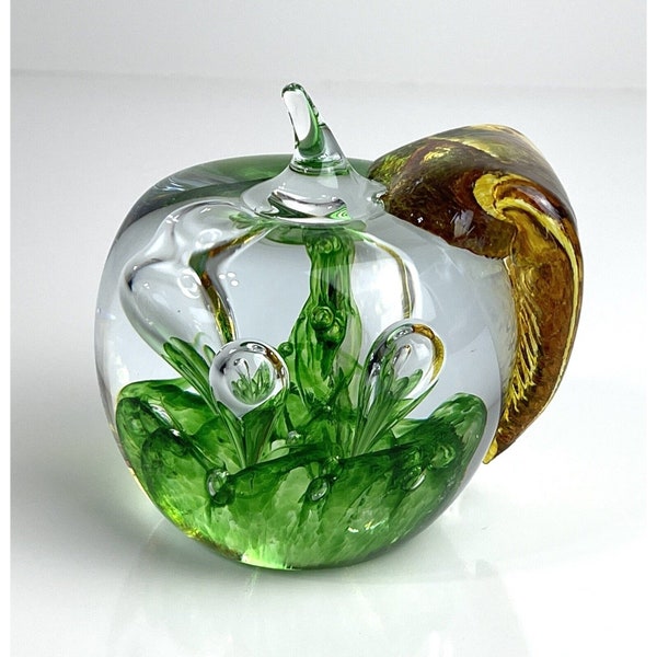 Vintage Caithness Windfall Scotland Green Apple Glass Paperweight