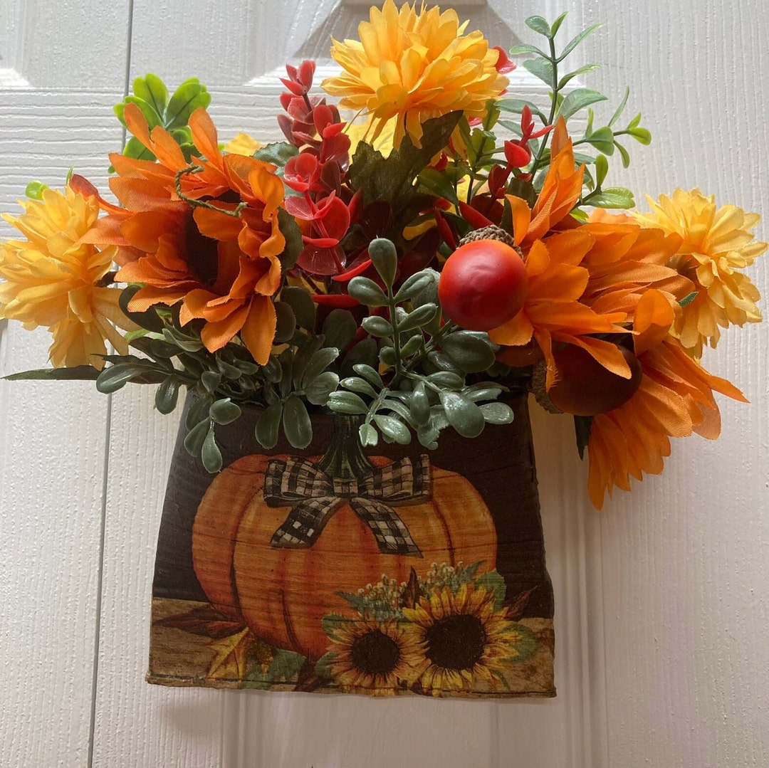 Tin Can Pocket Posey Fall Decor Crushed Can Upcycled Wall Art