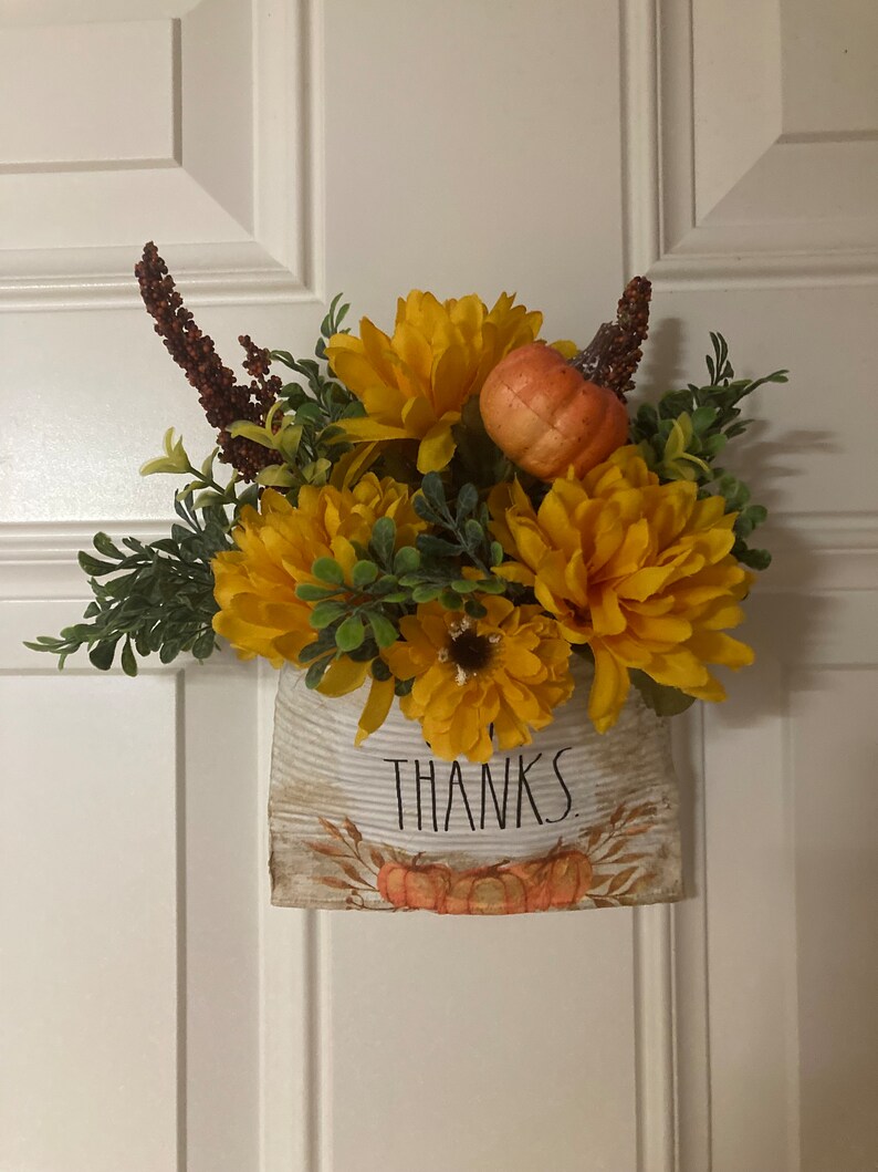 Tin Can Pocket Posey Fall Decor Crushed Can Upcycled Wall Art