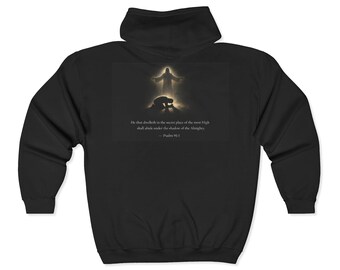 Sudadera con capucha "Bajo la sombra del Todopoderoso" / Sudadera con cremallera con versículo del Salmo 91:1