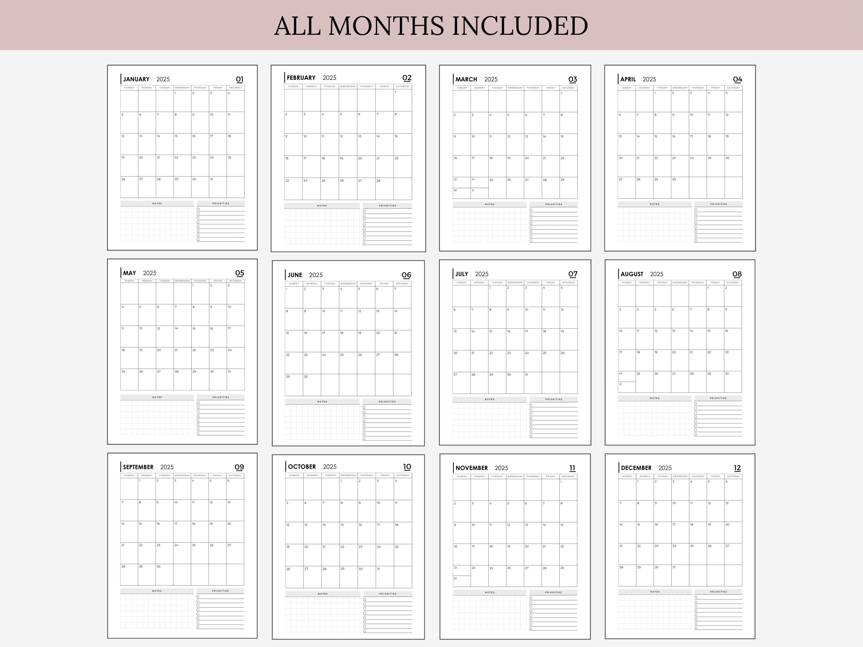 2025 Daily Weekly Monthly Planner Pages Agenda Instant Download PDF ...