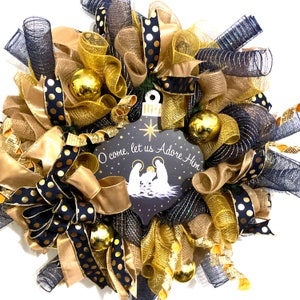 Christmas Wreath Navy and Gold
