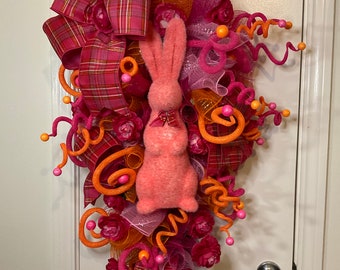 Whimsical Easter Bunny Front Door Swag