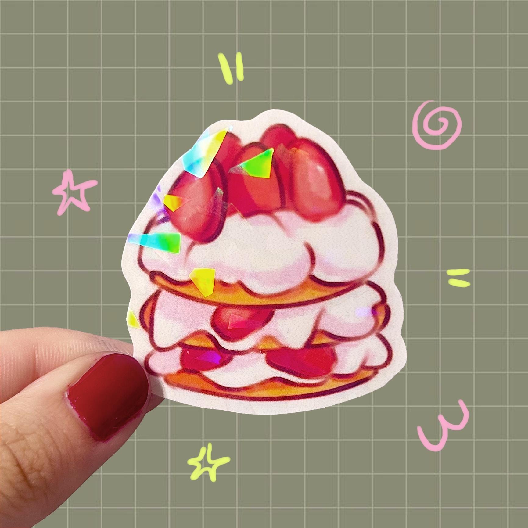 Kawaii Strawberry Shortcake Sticker | Holographic Waterproof Vinyl ...