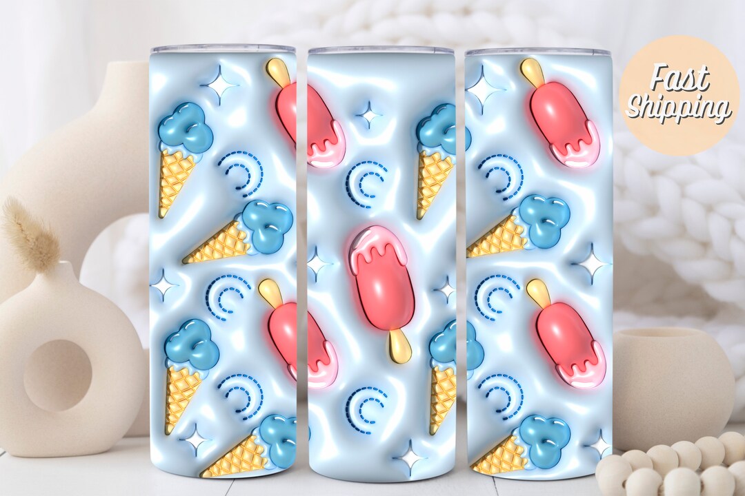 3D Sprinkles Tumbler With Straw and Lid Rainbow Ice Cream Etsy