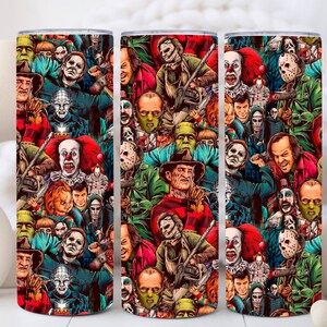 Halloween Horror Tumbler, Horror Movies Tumbler, Halloween Collage Tumbler With Straw, Horror Cup, Halloween Gifts For Girls, Spooky Vibes
