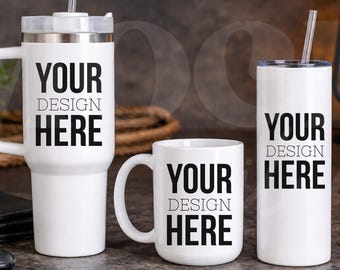 White 15 oz 20 oz 40 oz Tumbler Masculine Mockup, 15 oz Mug, 20 oz Tumbler Mockup, 40 oz Coffee Tumbler Mock, Manly Indoor Aesthetic Mocks