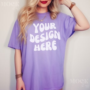 Violet Mockup, Comfort Colors C1717 Shirt Mockup, Trendy Oversized Shirt Mockup, Violet Purple Womens Mock Boho Indoor Aesthetic Tshirt Mock