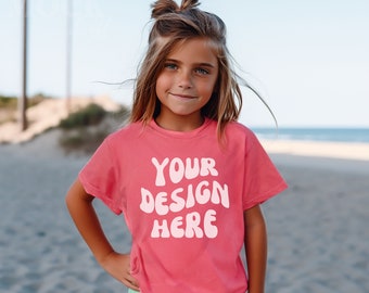Kids Mockup, Watermelon Comfort Colors 9018 Youth Midweight Tee Mockup, Watermelon Mockup, Children&#39;s Oversized Pink T-shirt Mockup Trendy