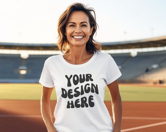 Baseball Mom Mockup, White Bella Canvas 3001 TShirt Mockup, Sports Mom Mockup, Women's White Baseball Tshirt Mock, Softball Field Mockup