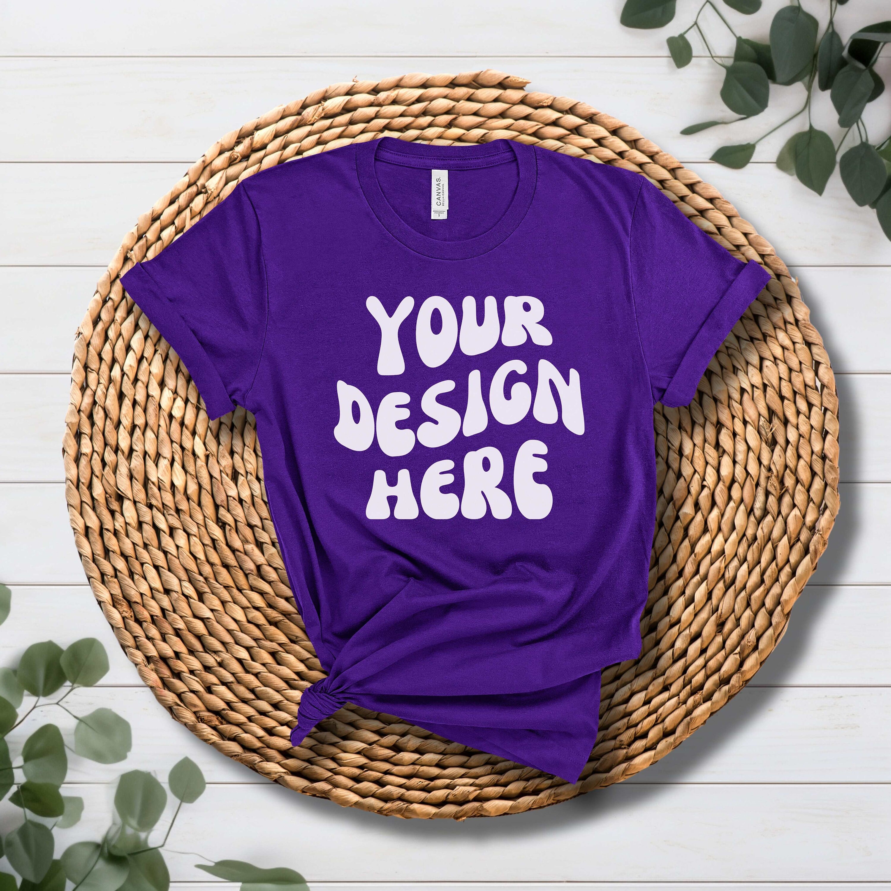 Team Purple Bella Canvas 3001 Mockup, Boho Flat Lay Tshirt Mockups, POD Flatlay Mocks, Bella Canvas Folded Tshirt Boho Chic Aesthetic Mockup