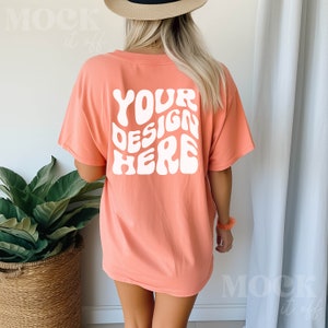 Terracotta Back of Shirt Mockup, Comfort Colors 1717 shirt Mockup, Female Model Terracotta Comfort Colors, Womens Boho Greenery Lifestyle
