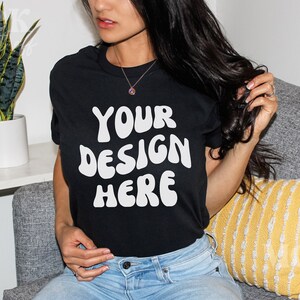 Black Bella Canvas 3001 TShirt Mockup, Womens Black Tshirt Mockup, Greenery Mockup, Diverse Model Mockup, Lifestyle Mockup, Asian Model Mock