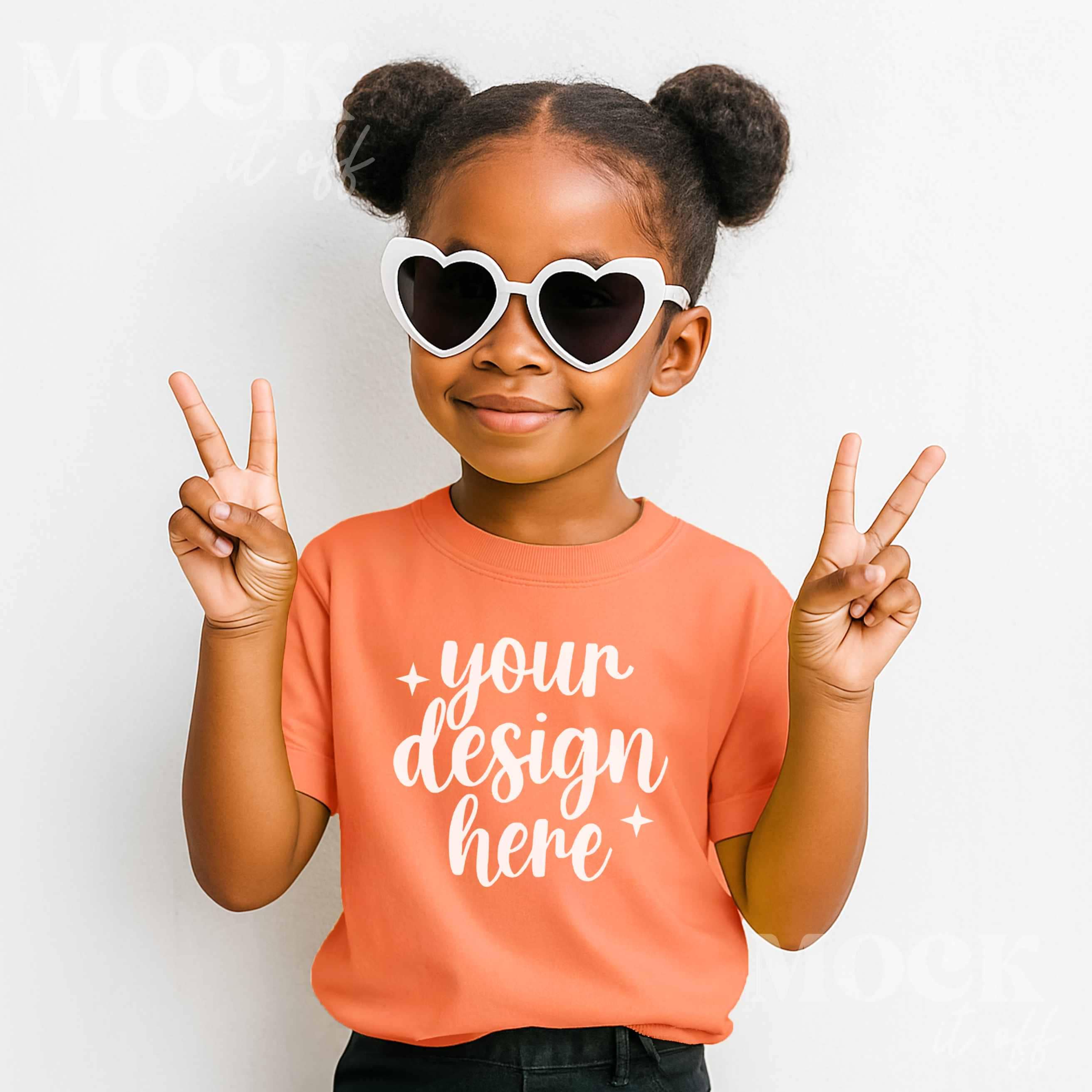 Girl Mockup, Melon Comfort Colors 9018 Youth Midweight Tee African