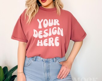 Kreuzkümmel Mockup, Comfort Colors C1717 Hemd Mockup, Trendiges übergroßes Hemd Mockup, Kümmel Damen Mock, Boho ästhetisches Tshirt-Modell