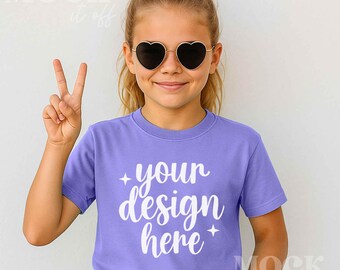 Kids Mockup, Violet Comfort Colors 9018 Youth Midweight Tee Mockup, Children's Violet Purple T-shirt Mockup Trendy, Outside Summer Kids Mock