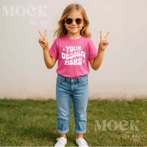 Kids Mockup, Crunchberry Comfort Colors 9018 Youth Midweight Tee Mockup, Children&#39;s Crunchberry T-shirt Mockup Trendy, Girls Summer Mockup
