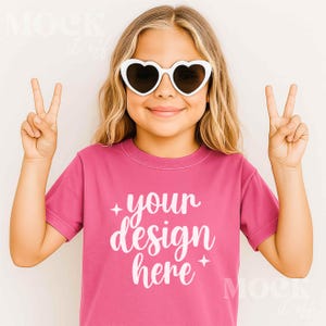 Kids Mockup, Crunchberry Comfort Colors 9018 Youth Midweight Tee Mockup, Children&#39;s Crunchberry T-shirt Mockup Trendy, Girls Summer Mockup