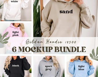 Gildan 18500 Hoodie Mockup Bundle, 18500 Mockup Bundle, Blonde Female Model Trendy Gildan Hoodie Boho Sport Grey Black White Light Pink Blue