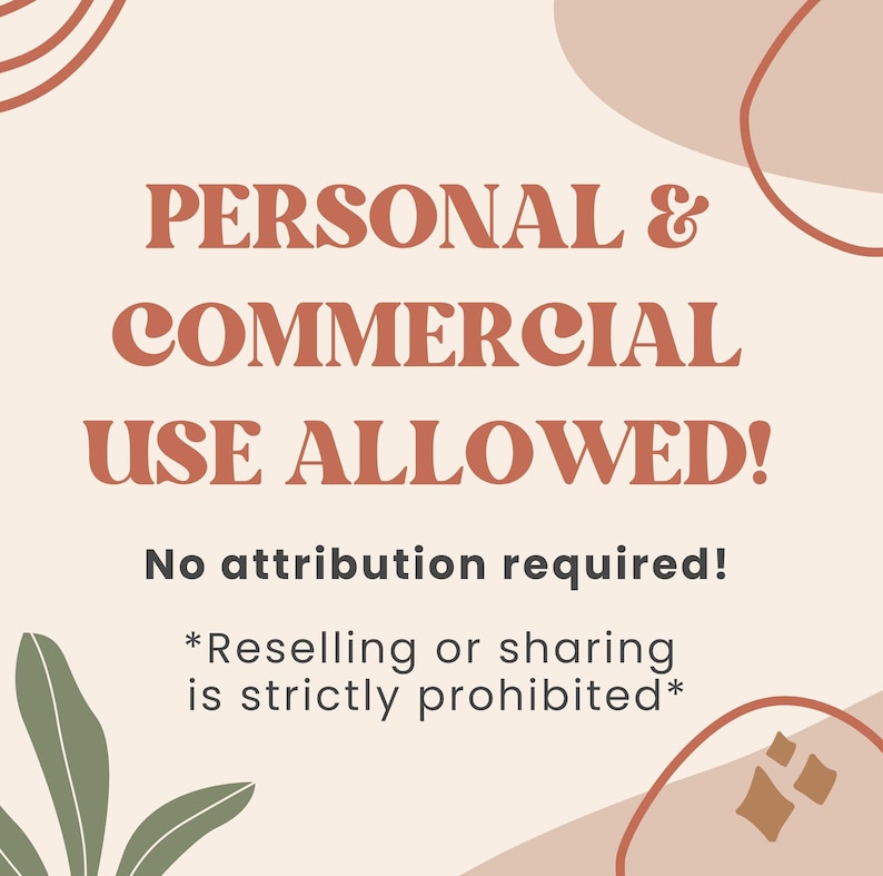 May include: A beige background with abstract shapes in brown and peach. The text "PERSONAL & COMMERCIAL USE ALLOWED! No attribution required! *Reselling or sharing is strictly prohibited*" is written in brown text.