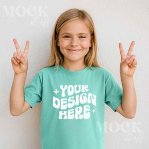 Kids Mockup, Island Reef Comfort Colors 9018 Youth Midweight Tee Mockup, Children&#39;s Island Reef Tshirt Mockup Trendy Boho, Girls Summer Mock