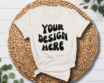 Vintage White Bella Canvas 3001 Mockup, Boho Flat Lay Tshirt Mockup, POD Flatlay Mocks, Bella Canvas Folded Tshirt Boho Chic Aesthetic Mock