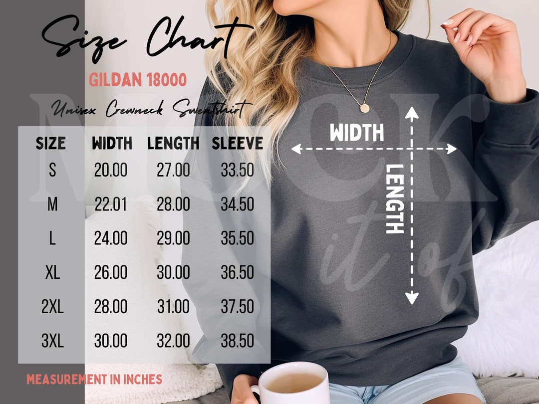 Gildan 18000 Sweatshirt Size Chart, 3XL 4XL & 5XL Size Chart Bundle