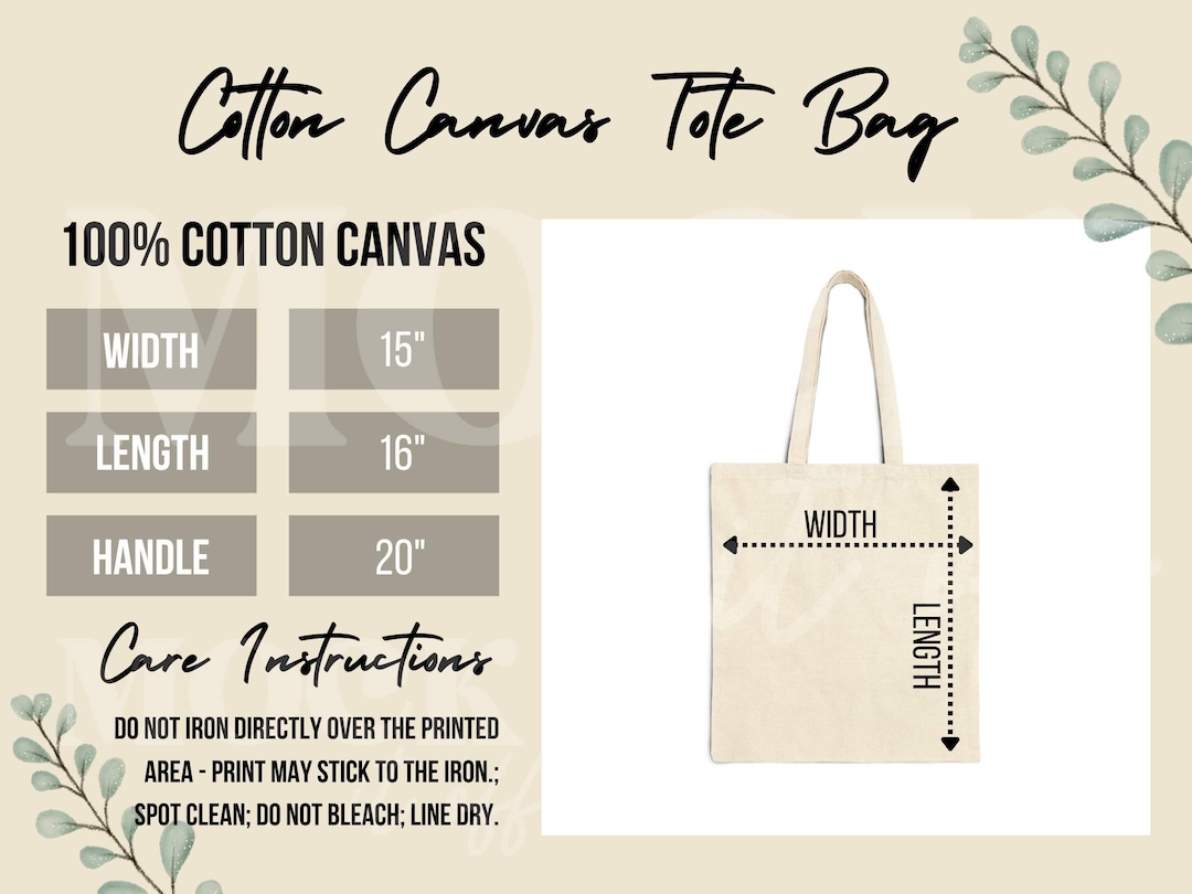 Cotton Canvas Tote Bag Size Chart, Liberty Bags OAD113 Tote Mockup