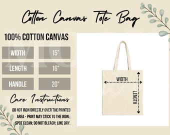 Cotton Canvas Tote Bag Size Chart, Liberty Bags OAD113 Tote Mockup Size Guide, Printify Tote Bag Sizing Table, Natural Tote Bag Size Guide