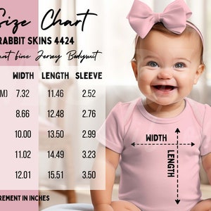 Rabbit Skins 4424 Size Chart, Baby Mockup Size Chart, Pink Infant Fine Jersey Bodysuit Sizing Chart, Pink Bodysuit Baby Mock, Baby Girl Mock