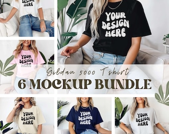 Gildan 5000 Mockup Bundle, Boho Chic Lifestyle Model Tshirt Mock Bundle, G500 T-Shirt Mock-up Bundle, Neutral Spring Summer Gildan Tee Mocks