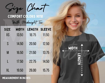 Comfort Colors 9018 Size Chart, Kids Pepper Comfort Colors 9018 Sizing Chart, Youth Midweight Tee Mockup, Children's Oversized Trendy Mockup