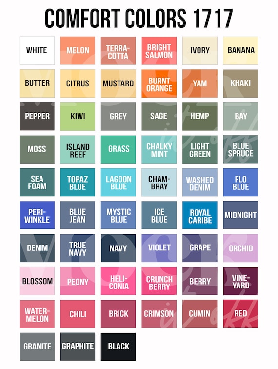 Printify Comfort Colors 1717 Color Chart, 2023 Printify Color
