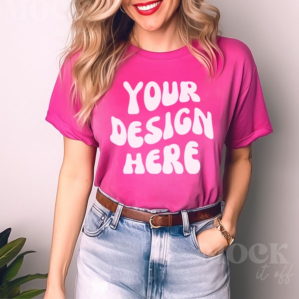 Berry Bella & Canvas 3001 TShirt Mockup, Women's Berry Pink Mockup, Boho Inside Greenery Mockup, Trendy Berry Pink Tshirt Model