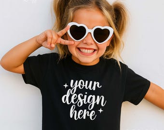 Kids Boho Mockup, Black Comfort Colors 9018 Youth Midweight Tee Mockup, Children's Black Tshirt Mockup Trendy, Indoor Boho Cool Kids Mock