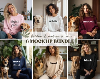 Dog Mockup Bundle, Gildan 18000 Sweatshirt Mockup Bundle, Women&#39;s Sweatshirt Mockup Bundle, Gildan Bundle, Indoor Boho Chic Aesthetic Bundle