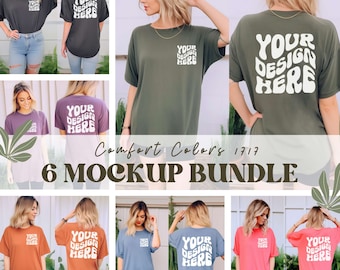 Comfort Colors 1717 Bundle, Front and Back Tshirt Mockup Bundle, Female Model Bundle, Greenery Lifestyle Mock up Blue Jean Moss Berry Pepper