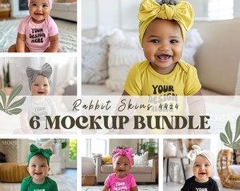 Baby Mockup Bundle, 6 jpg Rabbit Skins 4424 Infant Fine Jersey Bodysuit Mockup, Baby Bodysuit Mockup Bundle, Cute Girl Baby Indoor Lifestyle