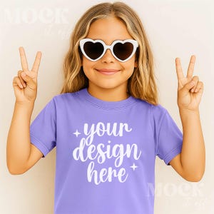 Kids Mockup, Violet Comfort Colors 9018 Youth Midweight Tee Mockup, Children's Violet Purple T-shirt Mockup Trendy, Outside Summer Kids Mock