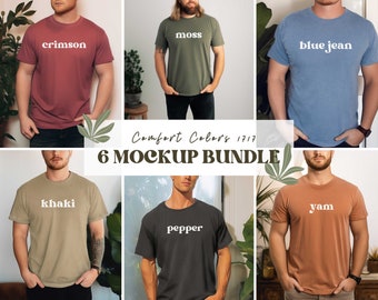 Male Mockup Comfort Colors Bundle Mockup Bundle C1717 Trendy Shirt Mockup Bundle Mens Mockup, Moss Blue Jean Yam Pepper Crimson Khaki Mockup