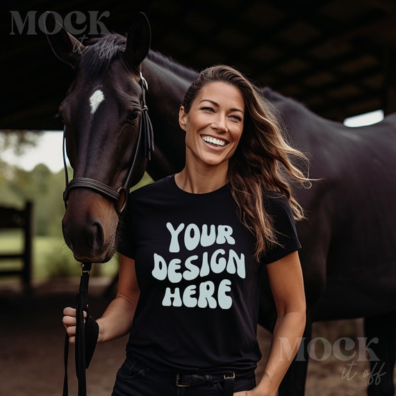 Horse Mockup, Gildan 5000 Black Mockup, Gildan Model Mockup, Black T-Shirt Model Mock up, Western Lifestyle Mockup, Farm Life Mockup Outdoor