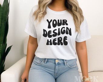 Ash Mockup, Bella Canvas 3001 TShirt Mockup, Women's Ash Grey T-shirt Mockup, 3001 Trendy Mock, Bella Canvas Shirt Boho Chic Indoor Mockup