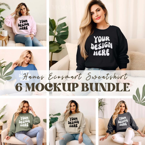 Hanes Ecosmart Sweatshirt Mockup Bundle Boho Womens Hanes Ecosmart P160 Stonewashed Green Black Denim Blue Sand Pale Pink Charcoal Heather Etsy