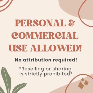 May include: A beige background with abstract shapes in brown and peach. The text "PERSONAL & COMMERCIAL USE ALLOWED! No attribution required! *Reselling or sharing is strictly prohibited*" is written in brown text.