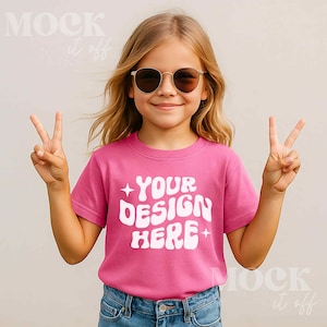Kids Mockup, Crunchberry Comfort Colors 9018 Youth Midweight Tee Mockup, Children&#39;s Crunchberry T-shirt Mockup Trendy, Girls Summer Mockup