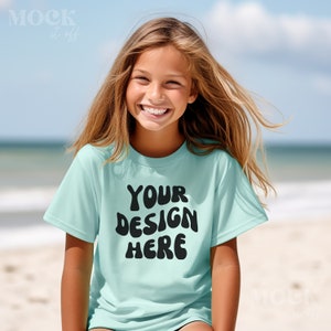 Kids Mockup, Girls Comfort Colors 9018 Mockup, Island Reef Comfort Colors 9018 Youth Midweight Tee Mock, Youth Children&#39;s Oversized Tshirt
