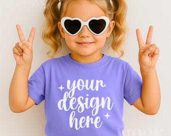 Kids Mockup, Violet Comfort Colors 9018 Youth Midweight Tee Mockup, Children's Violet Purple T-shirt Mockup Trendy, Outside Summer Kids Mock