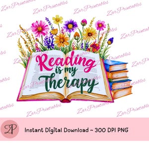 Reading is My Therapy Book PNG, Reading Lover Clipart, BookTok Sublimation Design, Bookish Digital Design, Book shelf png