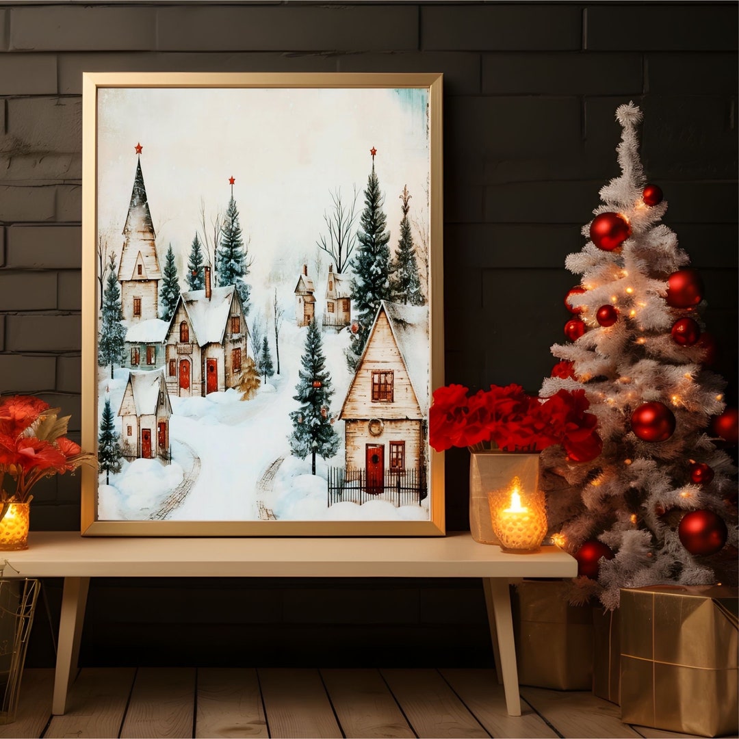 Vintage Christmas Prints, Winter Garden Art, Winter Printable Wall Art, Winter Scene Wall Art